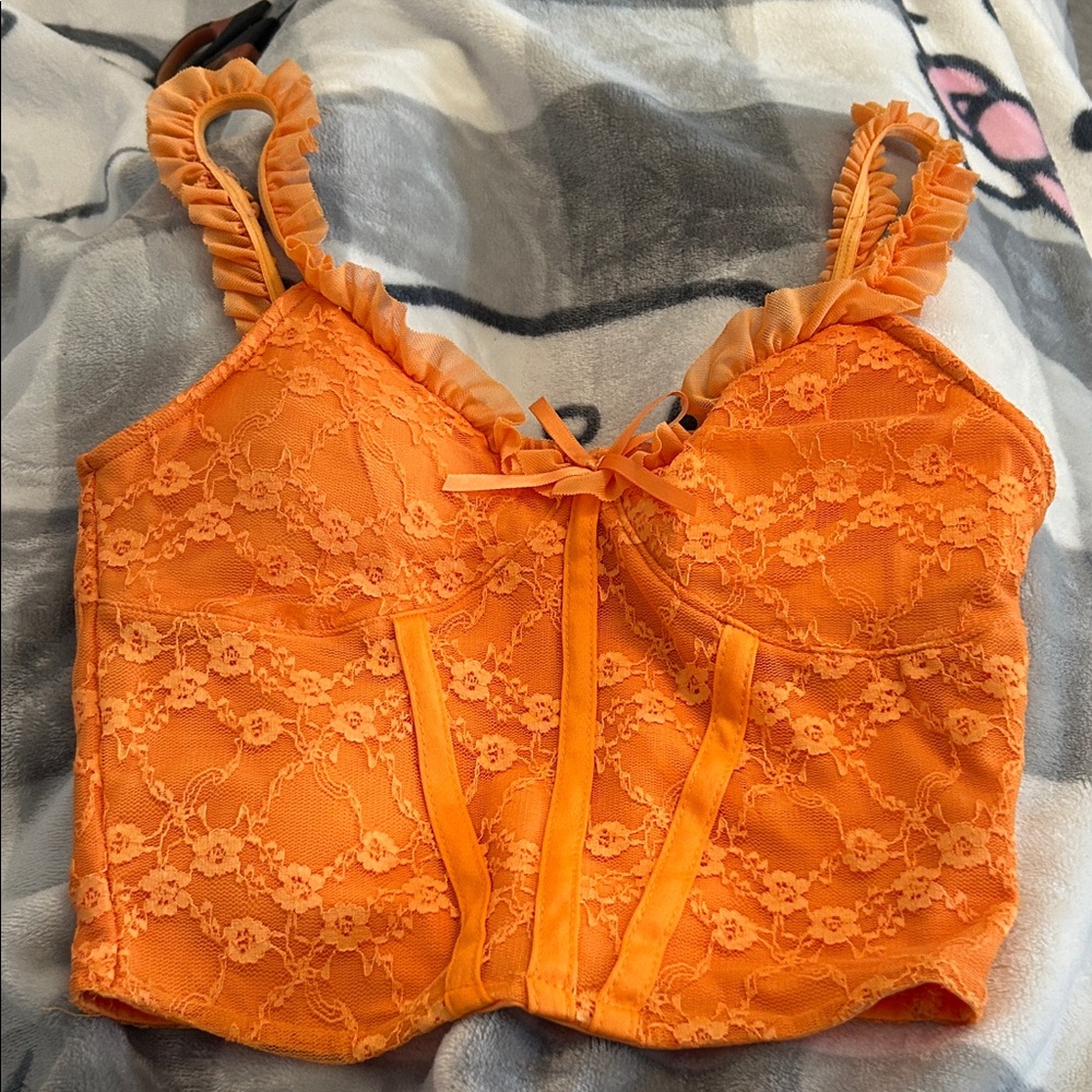 Orange Lace Bustier Top